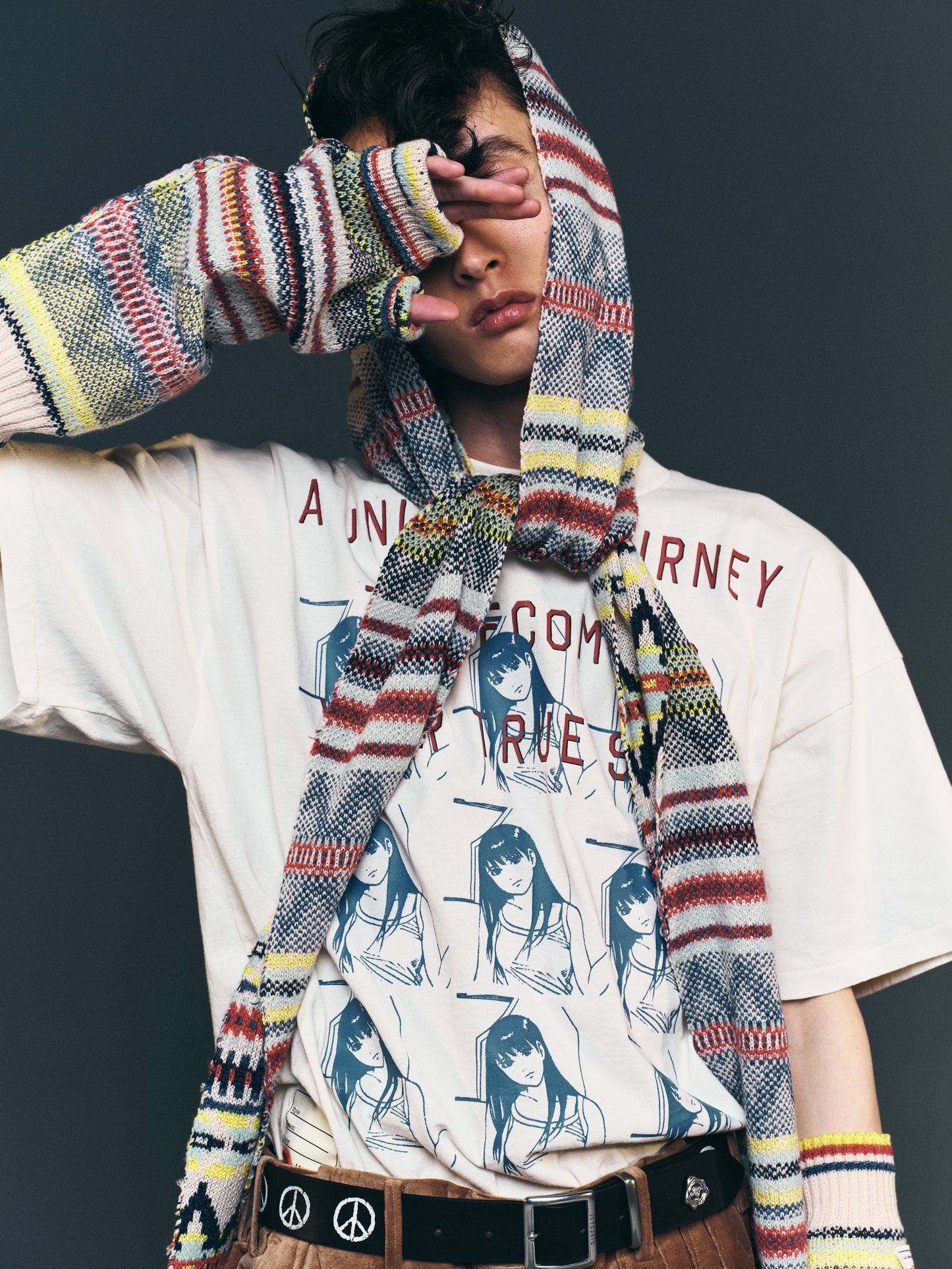 AC-SV-NGA-1007 / Frosted Isle Knit Long Scarf Hoodie