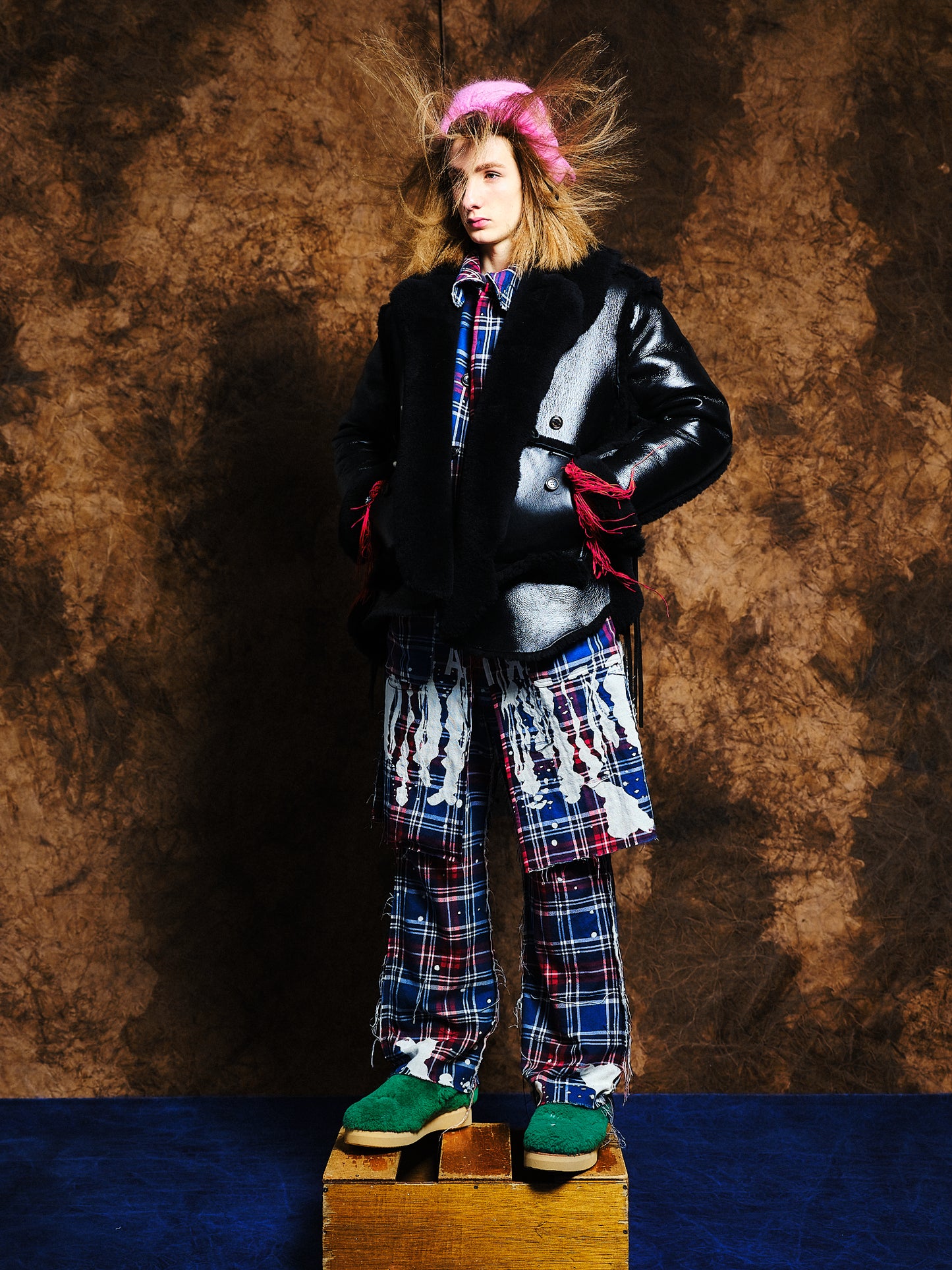CO-SV-NYA-1002 / Melting Plaid Duster Coat