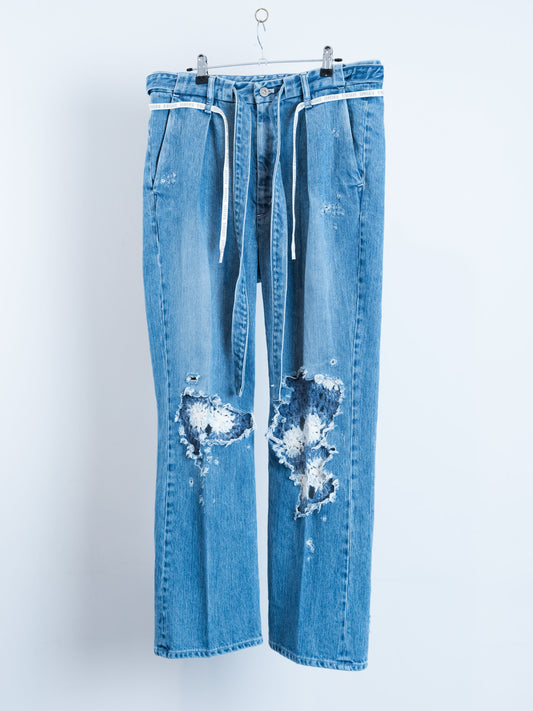 PT-SV-NYA-1006 / Indigo Satin Knit-Repaired Slacks