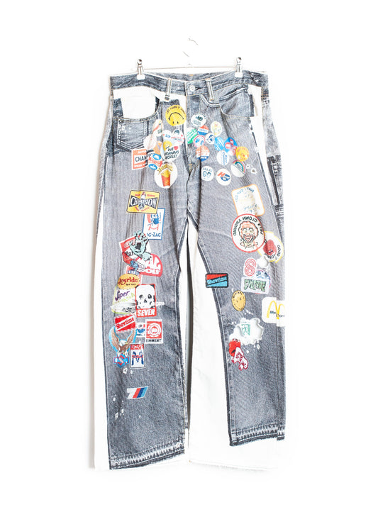 PT-SV-NRS-1001 / Vintage Badge Trompe-l'œil Denim Pants
