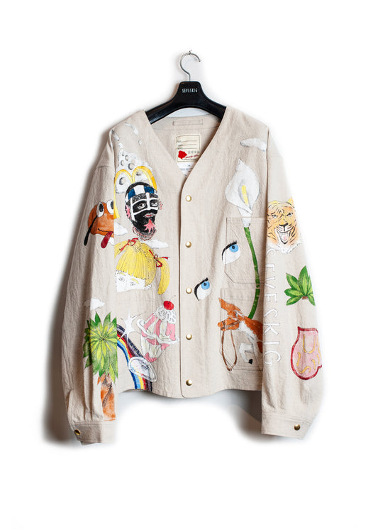 JK-SV-NGS-1005 / Hand Painting No-Collar Engineer Jacket Ver,Ridawo