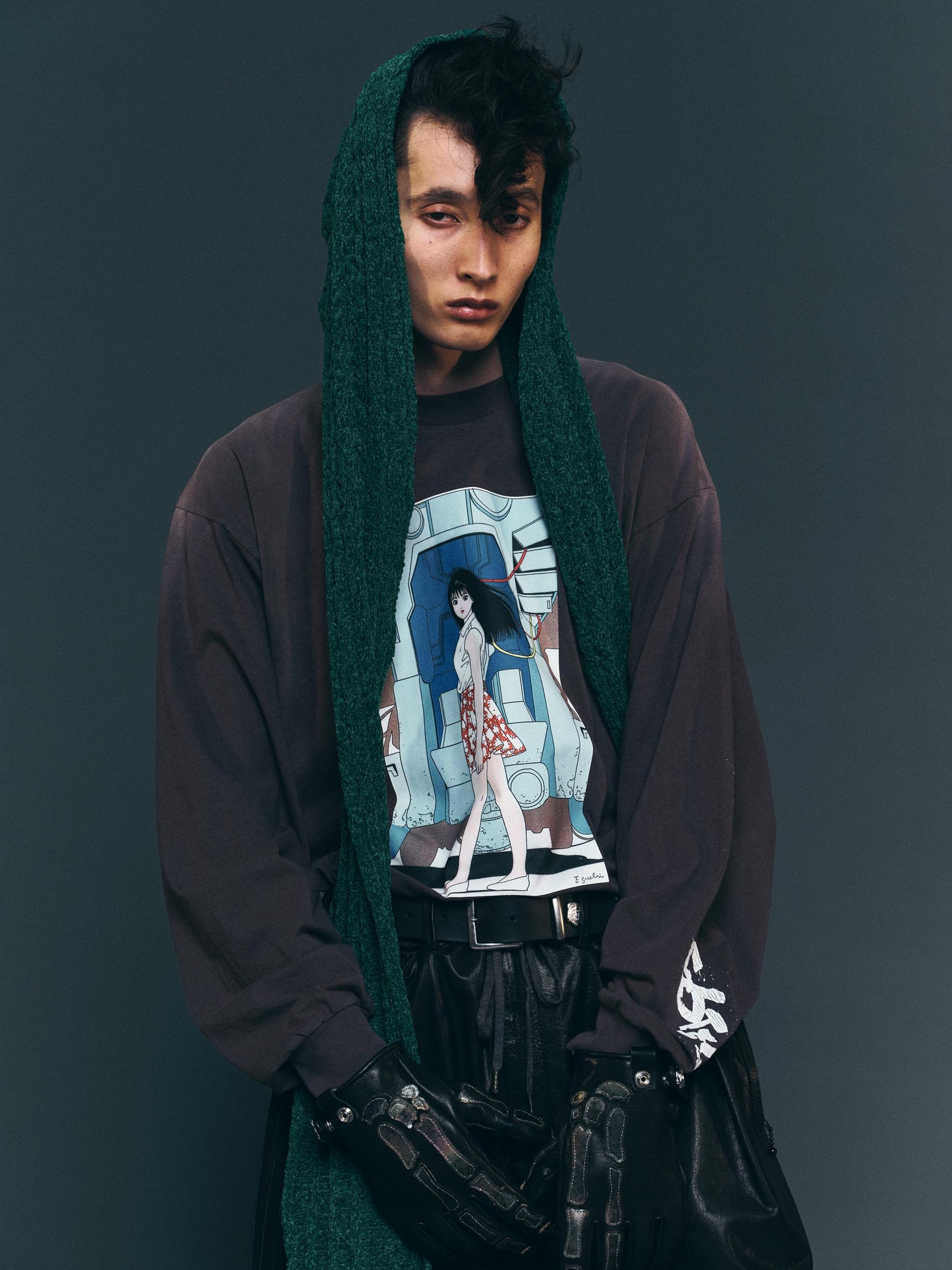 AC-SV-NGA-1008 / Chenille Knit Long Scarf Hoodie