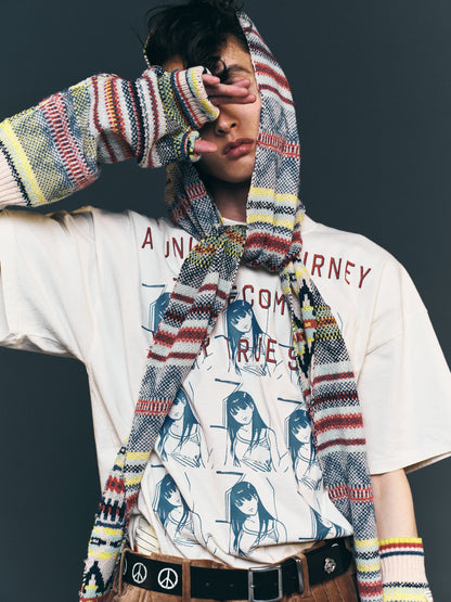 AC-SV-NGA-1007 / Frosted Isle Knit Long Scarf Hoodie