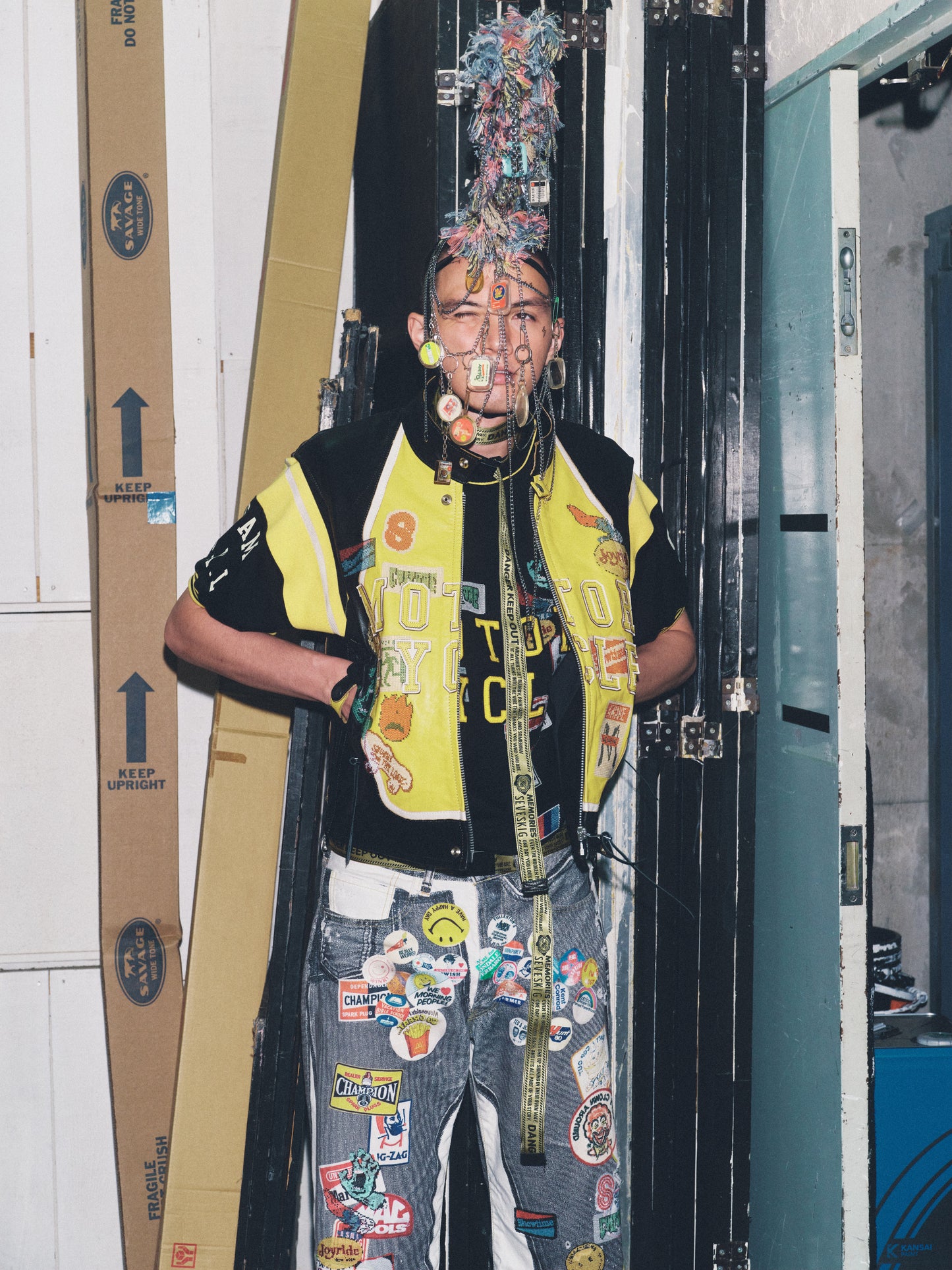 PT-SV-NRS-1001 / Vintage Badge Trompe-l'œil Denim Pants