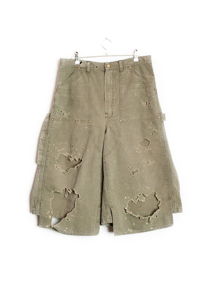 PT-SV-NRS-1007 / Damaged Double Knee Wide Bermuda Pants