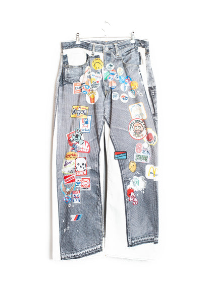PT-SV-NRS-1001 / Vintage Badge Trompe-l'œil Denim Pants