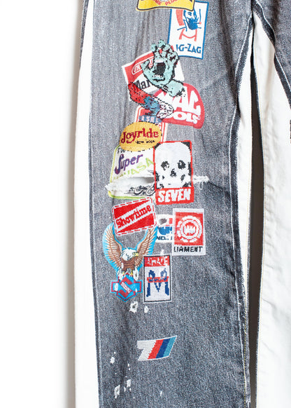 PT-SV-NRS-1001 / Vintage Badge Trompe-l'œil Denim Pants