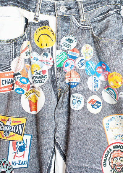 PT-SV-NRS-1001 / Vintage Badge Trompe-l'œil Denim Pants