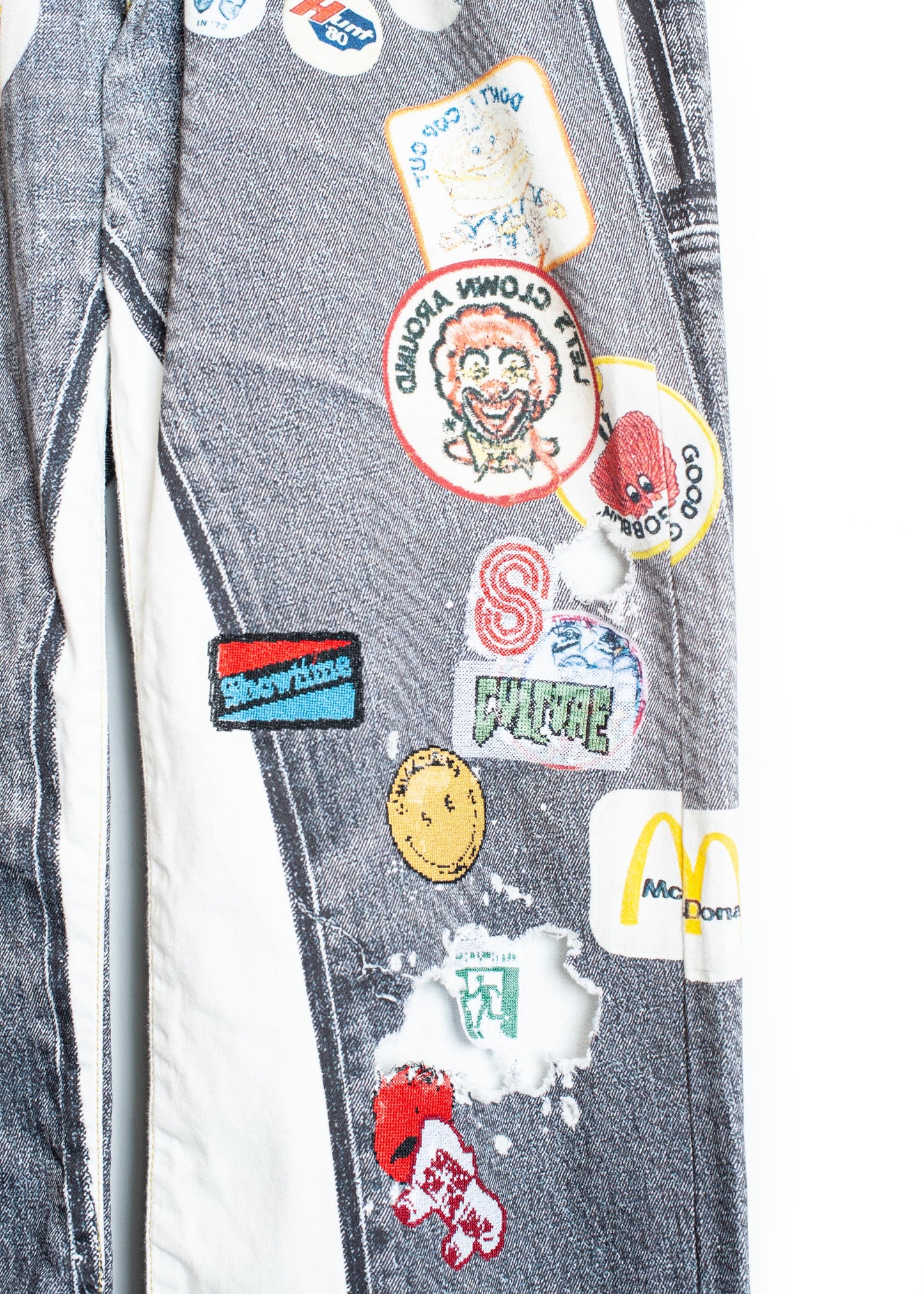 PT-SV-NRS-1001 / Vintage Badge Trompe-l'œil Denim Pants