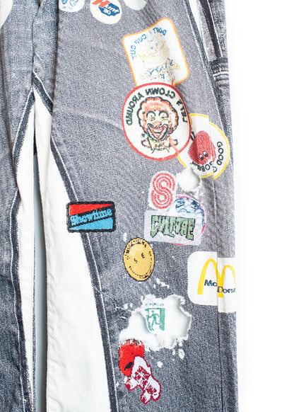 PT-SV-NRS-1001 / Vintage Badge Trompe-l'œil Denim Pants