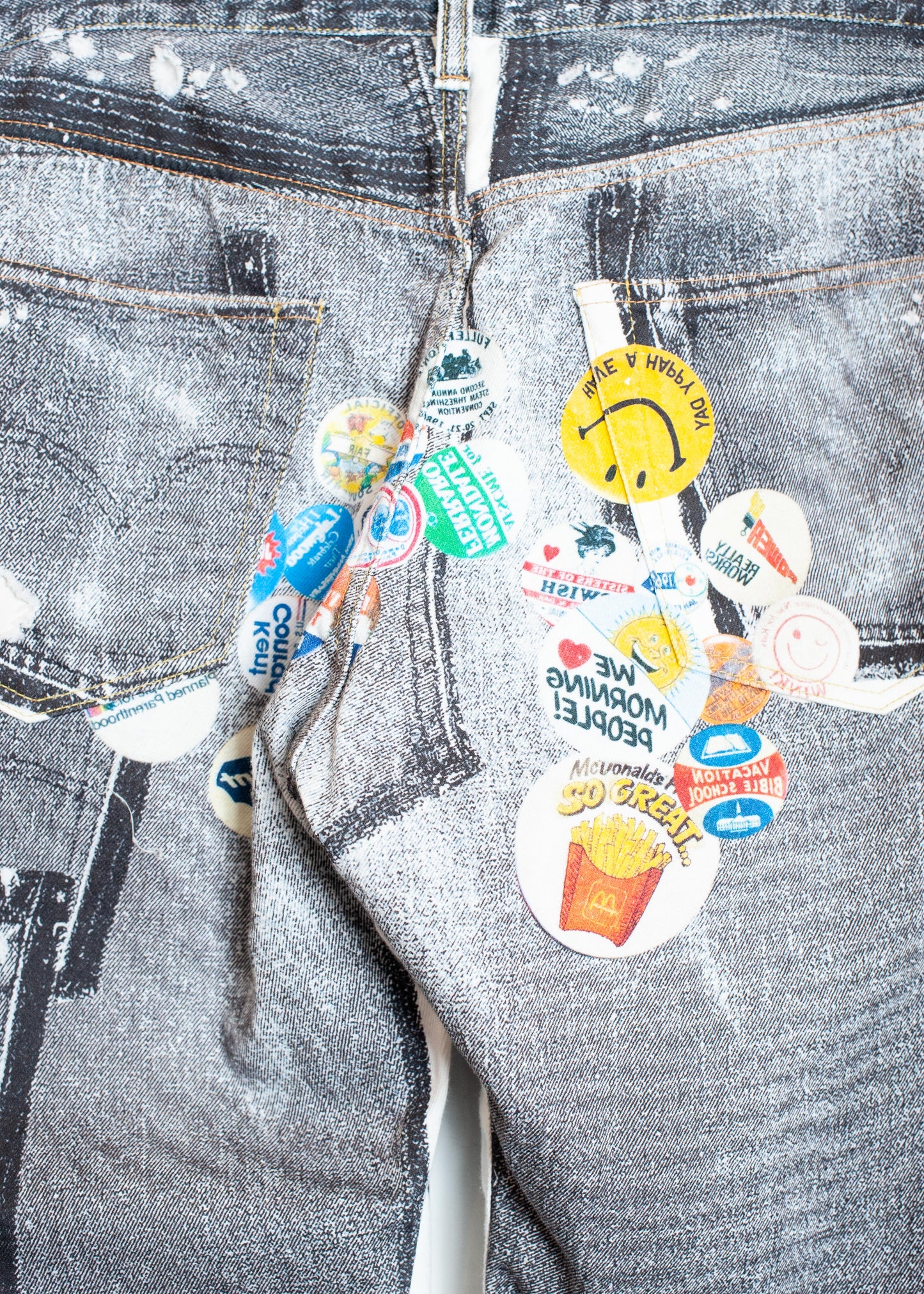 PT-SV-NRS-1001 / Vintage Badge Trompe-l'œil Denim Pants