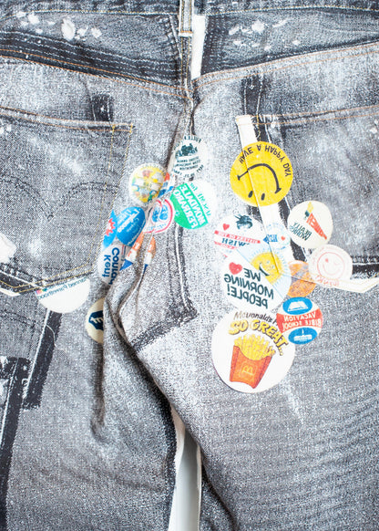 PT-SV-NRS-1001 / Vintage Badge Trompe-l'œil Denim Pants
