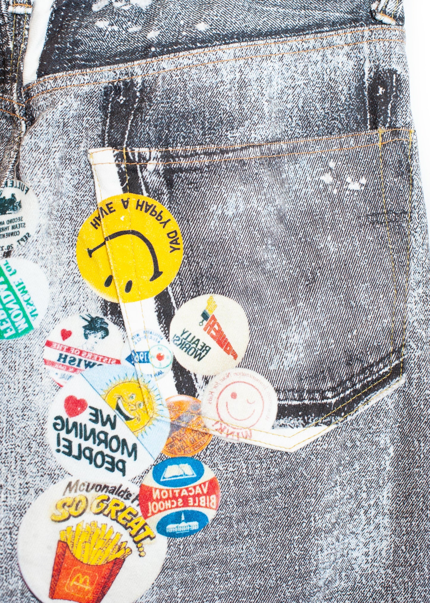 PT-SV-NRS-1001 / Vintage Badge Trompe-l'œil Denim Pants