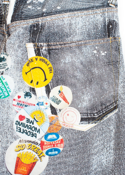 PT-SV-NRS-1001 / Vintage Badge Trompe-l'œil Denim Pants