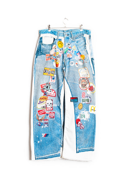 PT-SV-NRS-1001 / Vintage Badge Trompe-l'œil Denim Pants