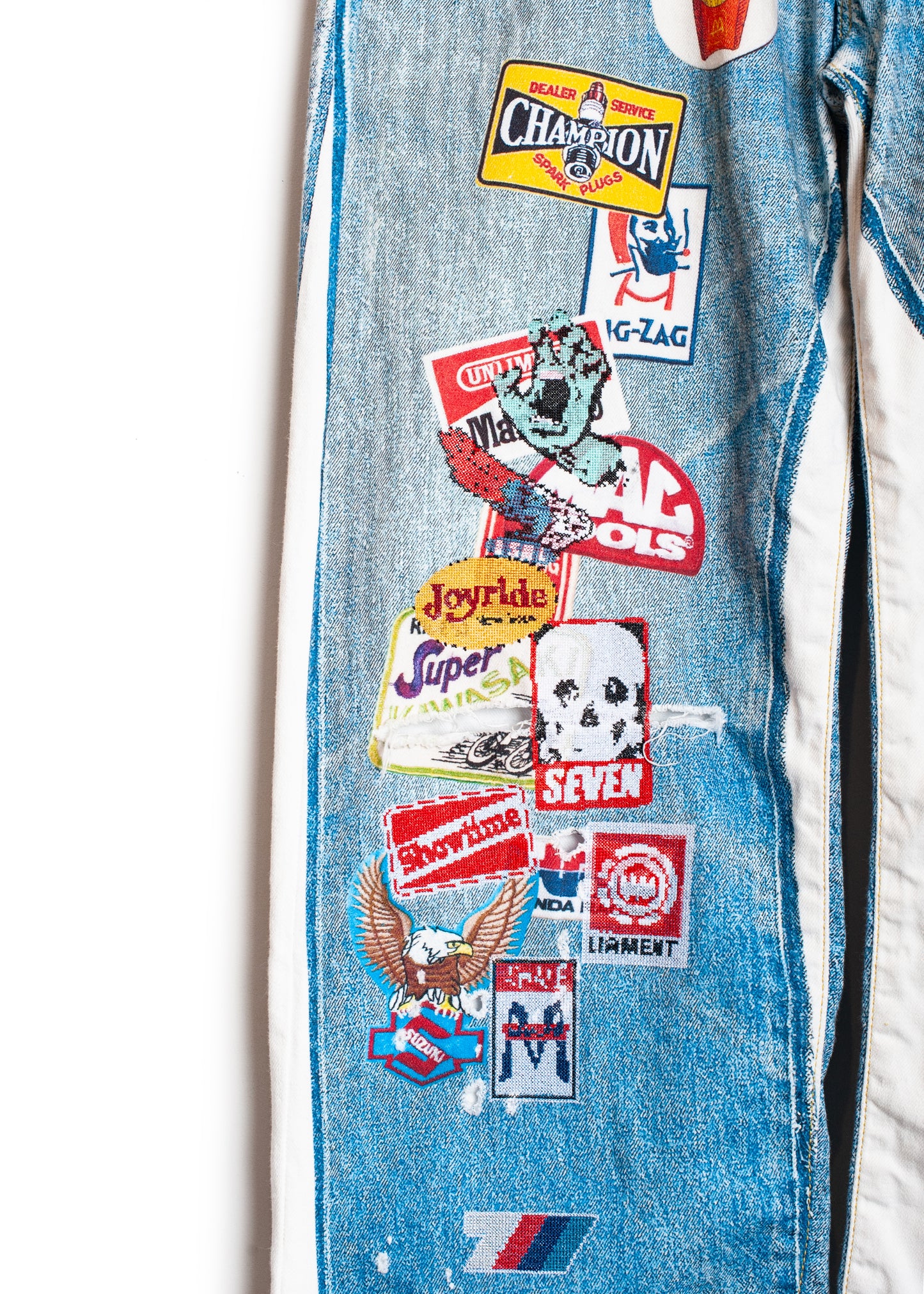 PT-SV-NRS-1001 / Vintage Badge Trompe-l'œil Denim Pants