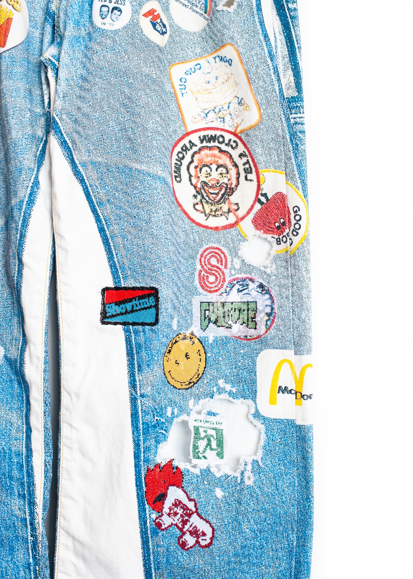 PT-SV-NRS-1001 / Vintage Badge Trompe-l'œil Denim Pants