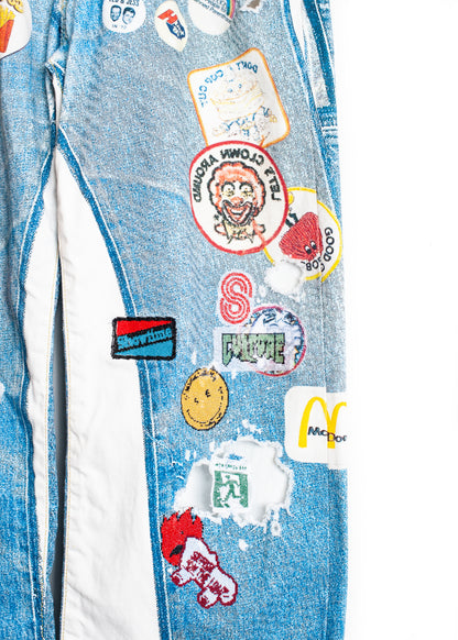 PT-SV-NRS-1001 / Vintage Badge Trompe-l'œil Denim Pants