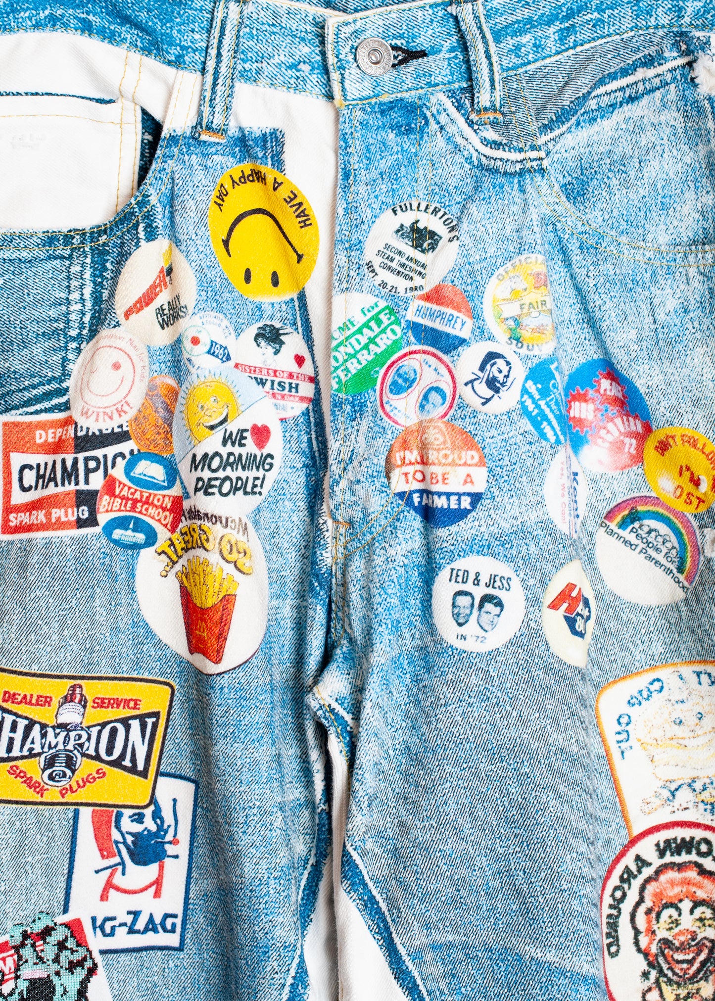 PT-SV-NRS-1001 / Vintage Badge Trompe-l'œil Denim Pants
