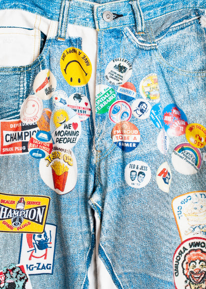 PT-SV-NRS-1001 / Vintage Badge Trompe-l'œil Denim Pants