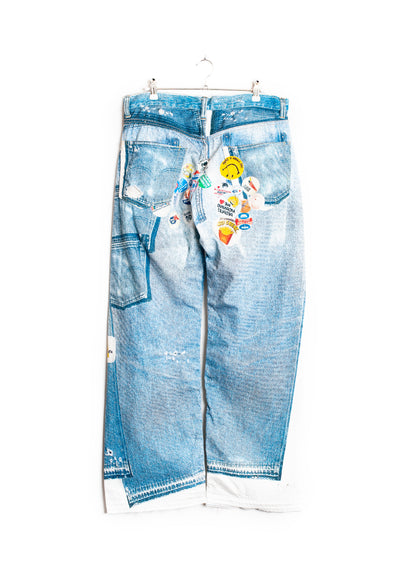 PT-SV-NRS-1001 / Vintage Badge Trompe-l'œil Denim Pants