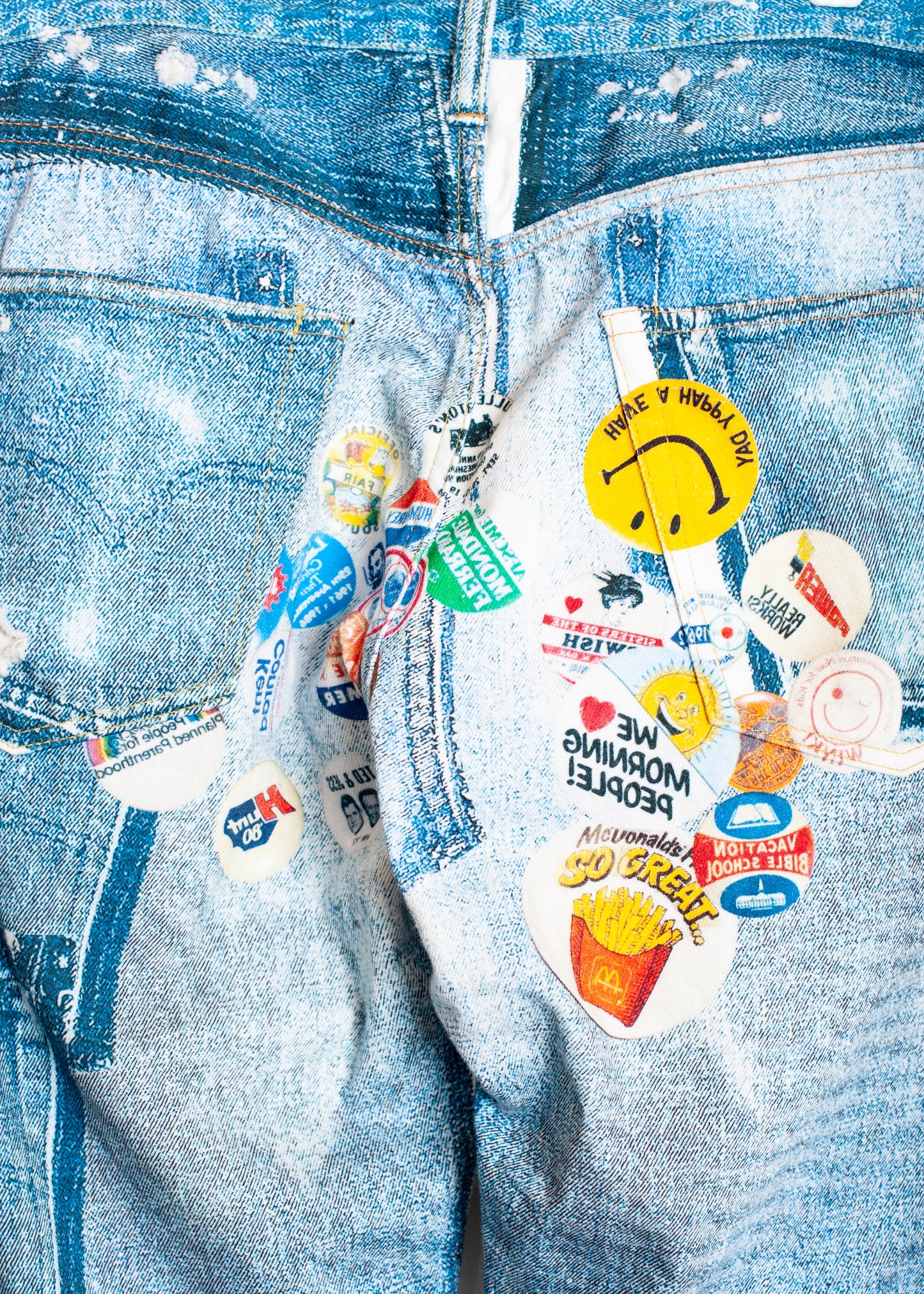 PT-SV-NRS-1001 / Vintage Badge Trompe-l'œil Denim Pants