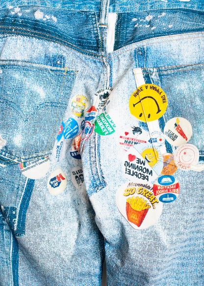 PT-SV-NRS-1001 / Vintage Badge Trompe-l'œil Denim Pants