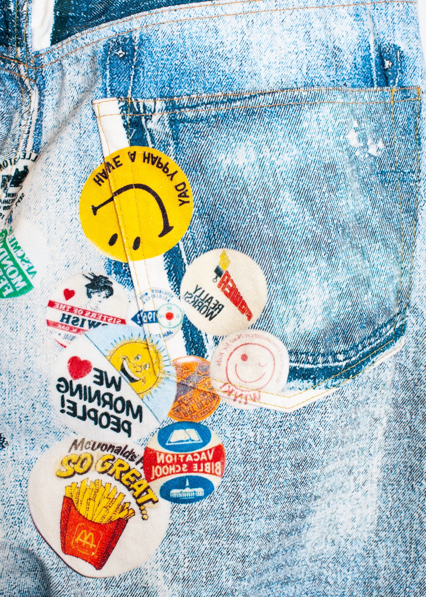 PT-SV-NRS-1001 / Vintage Badge Trompe-l'œil Denim Pants