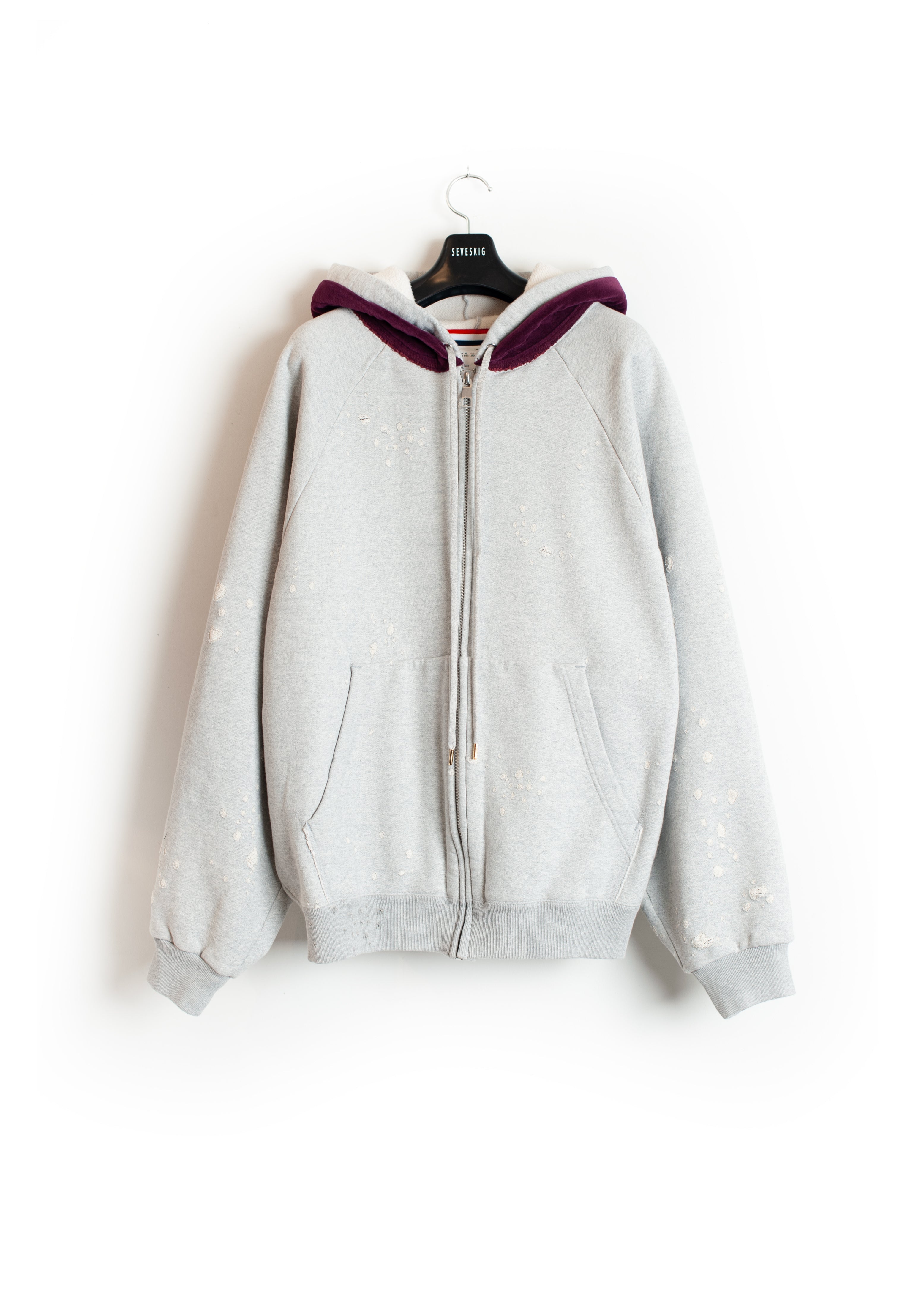 トップス SEVESKIG Velour Layered Zip up Hoodie L SEVESKIG Velour Layered Zip up Hoodie L Rib Velour Zip Hoodie